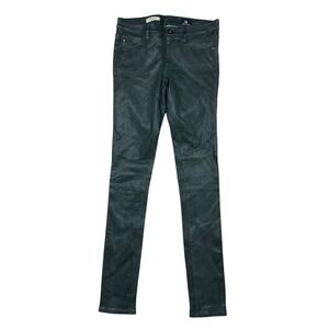 NWOT AG Adriano Goldschmied Legging Super Skinny Coated Jeans Dark Green Size 27
